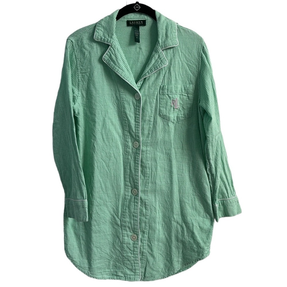 Lauren Ralph Lauren Check Green Sleep Shirt Size Small - Picture 8 of 13